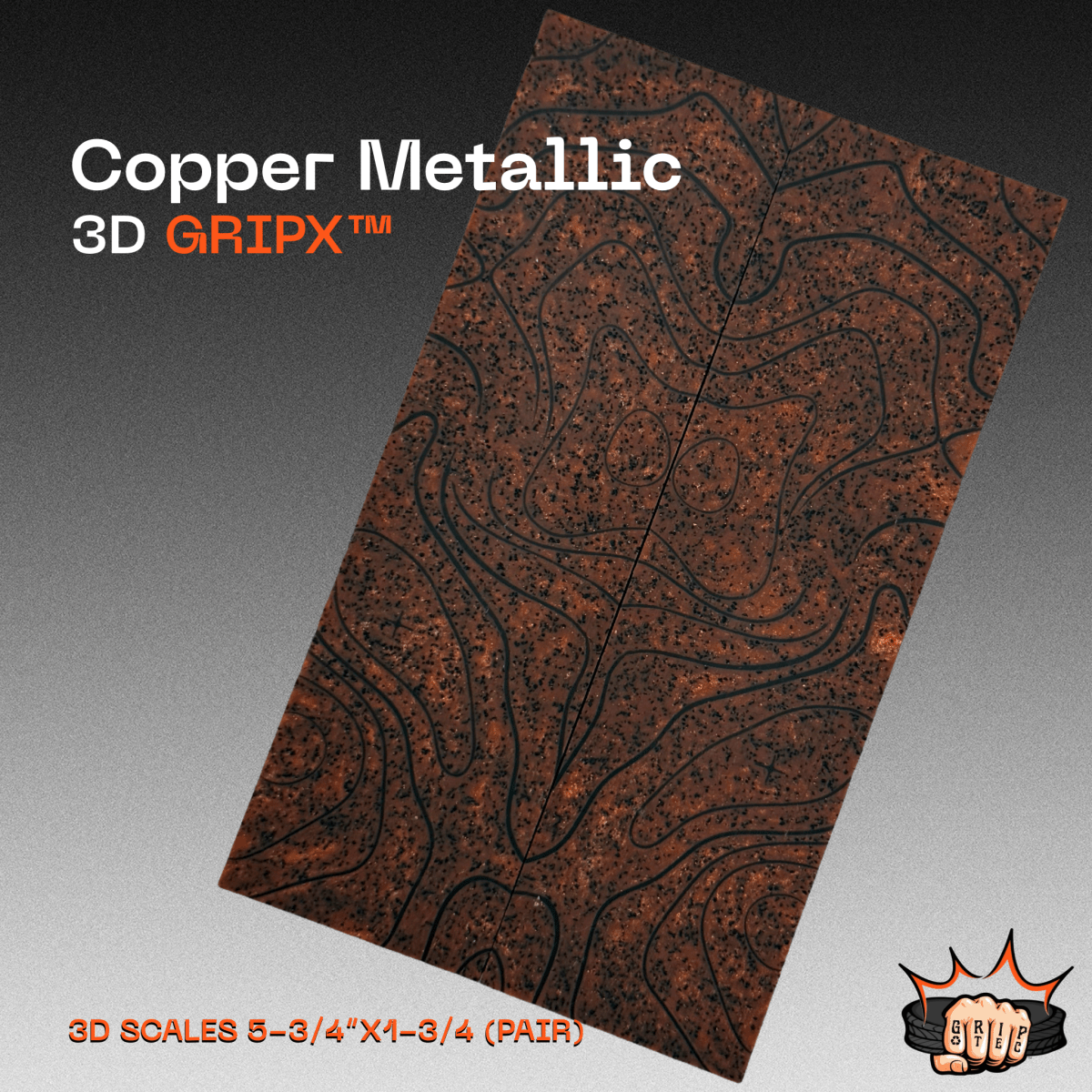 Copper Metallic GripX - Grip-Tec™ Composites - 3D Scales (Pair 5-3/4"x1-3/4"x5/16")