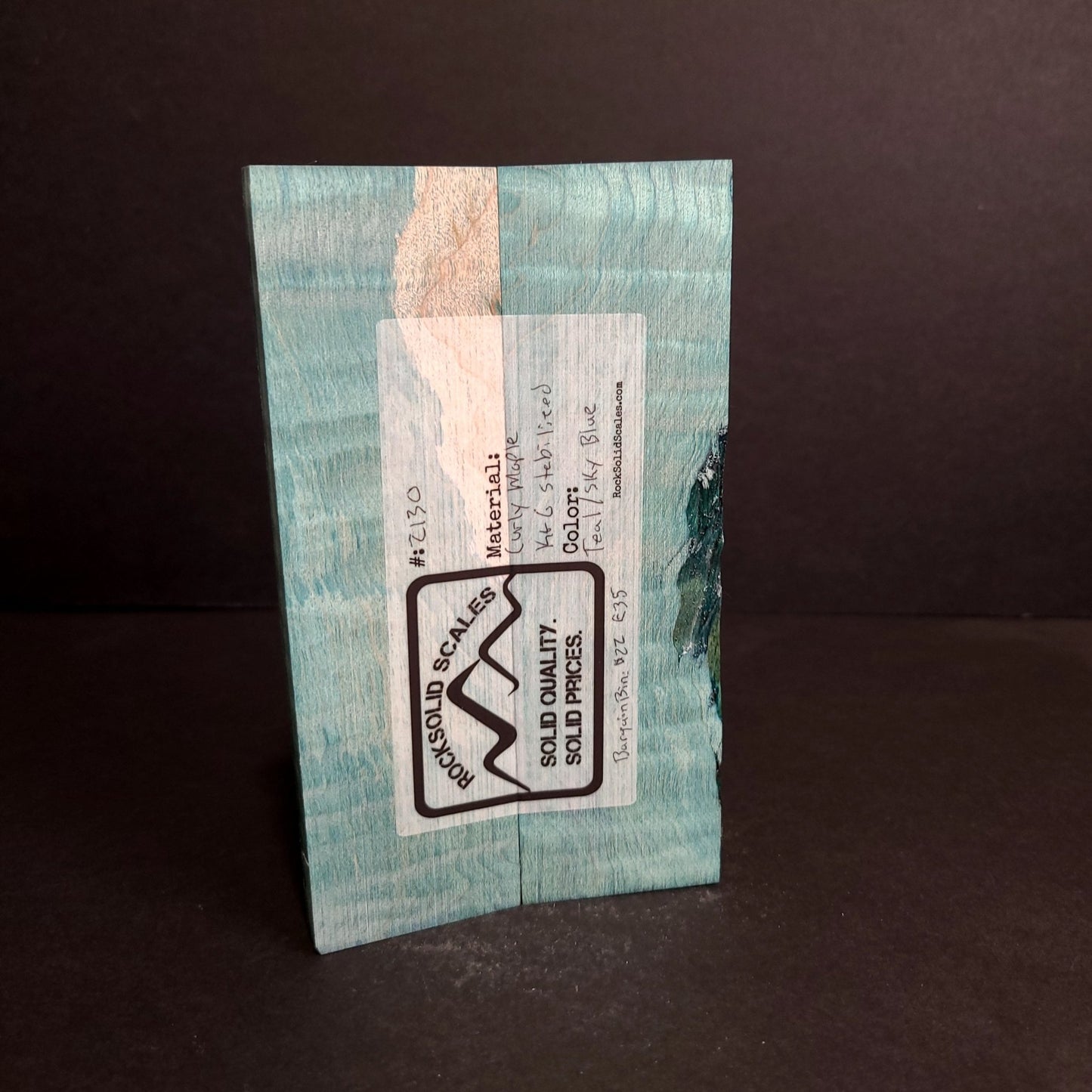 #2130 - Teal and Sky Blue Double Dye Curly Maple - K&G Stabilized - Bargain Bin - RockSolid Scales -