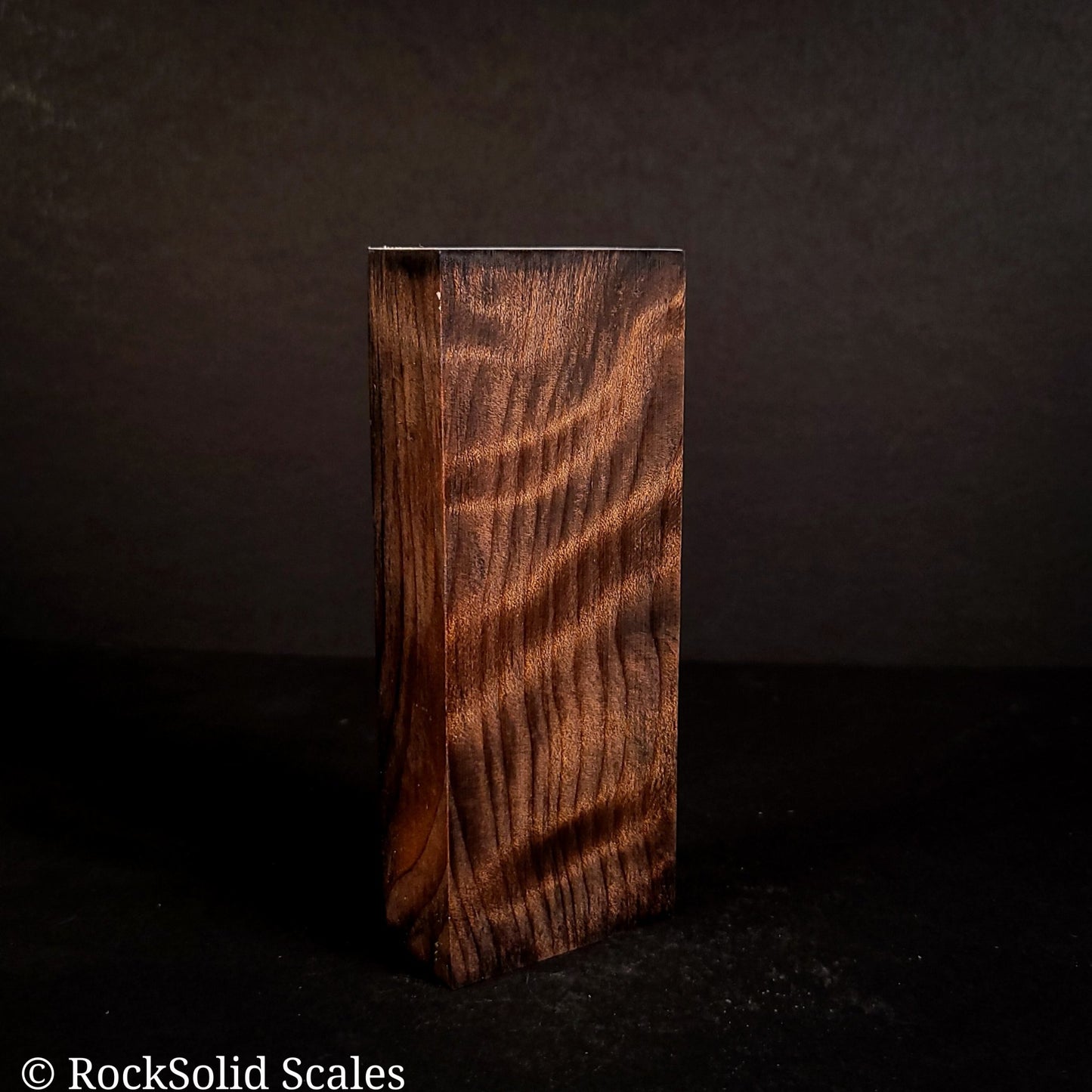 #2146 - Sinister Dyed Curly Redwood Block - K&G Stabilized - RockSolid Scales -