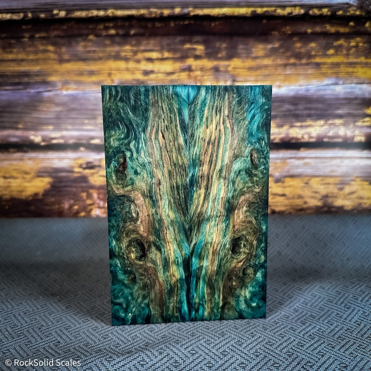 #2389 - Orange/Teal Double Dyed Curly Sugi Pine - K&G Stabilized - RockSolid Scales -