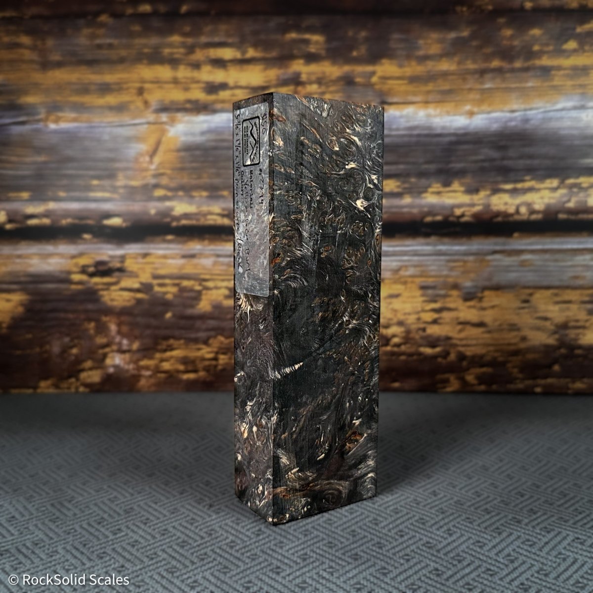 #2394 - Neon Orange and Black Doube Dyed Yellow Cedar Burl Block - RockSolid Scales -
