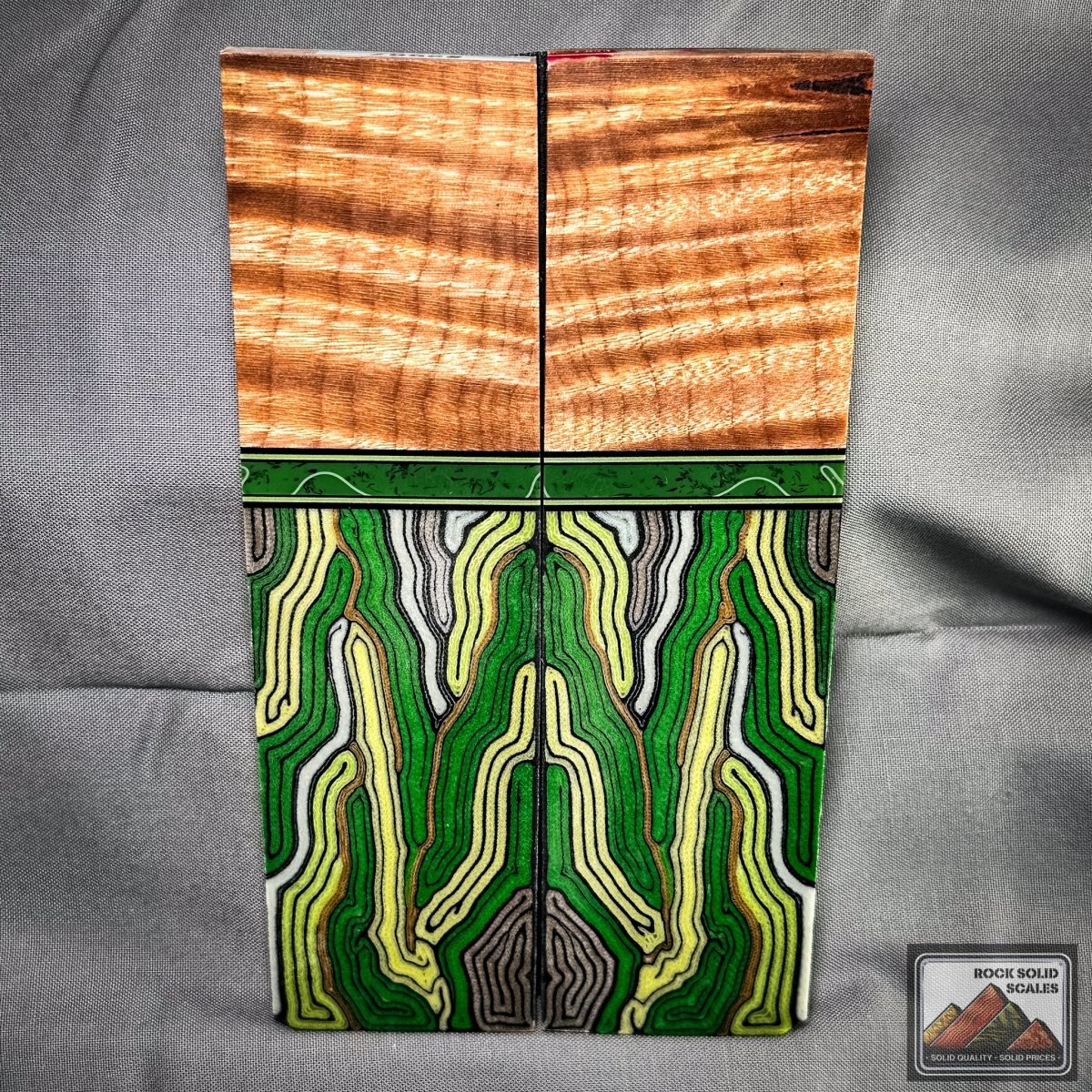 Curly Maple and Green Brain Micarta - RockSolid Scales -