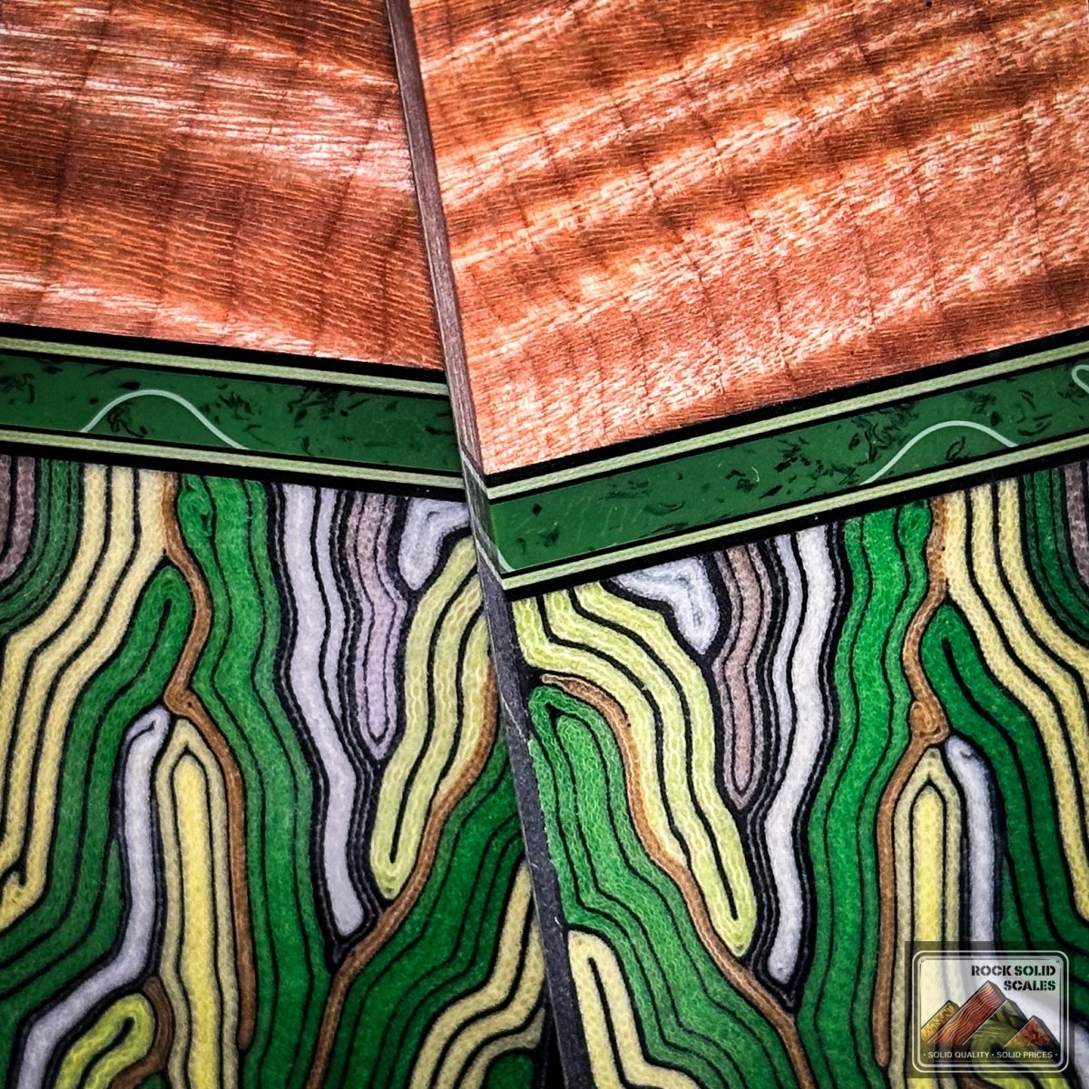 Curly Maple and Green Brain Micarta - RockSolid Scales -