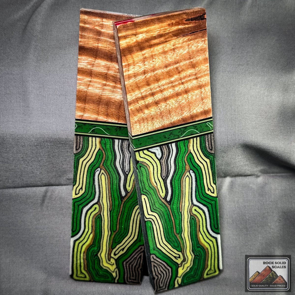 Curly Maple and Green Brain Micarta - RockSolid Scales -