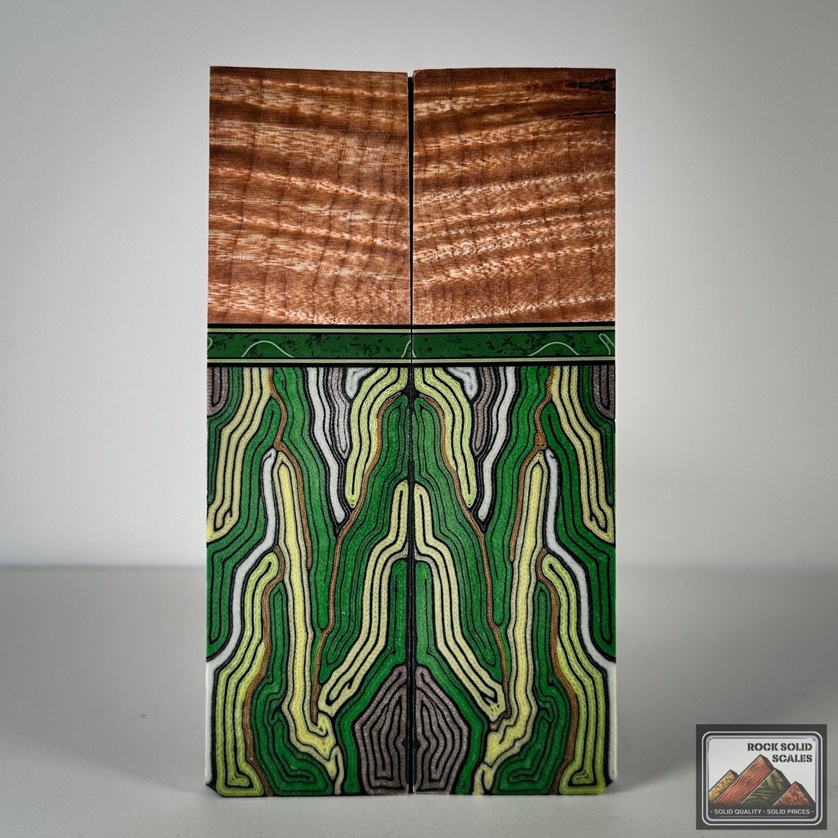 Curly Maple and Green Brain Micarta - RockSolid Scales -