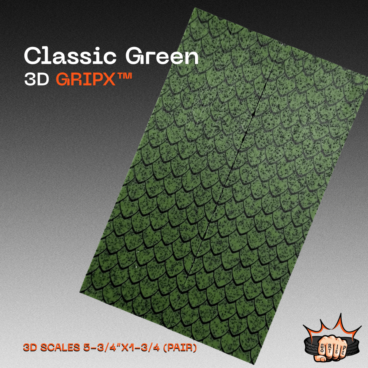 Classic Green GripX - Grip-Tec™ Composites - 3D Scales (Pair 5-3/4"x1-3/4"x5/16")