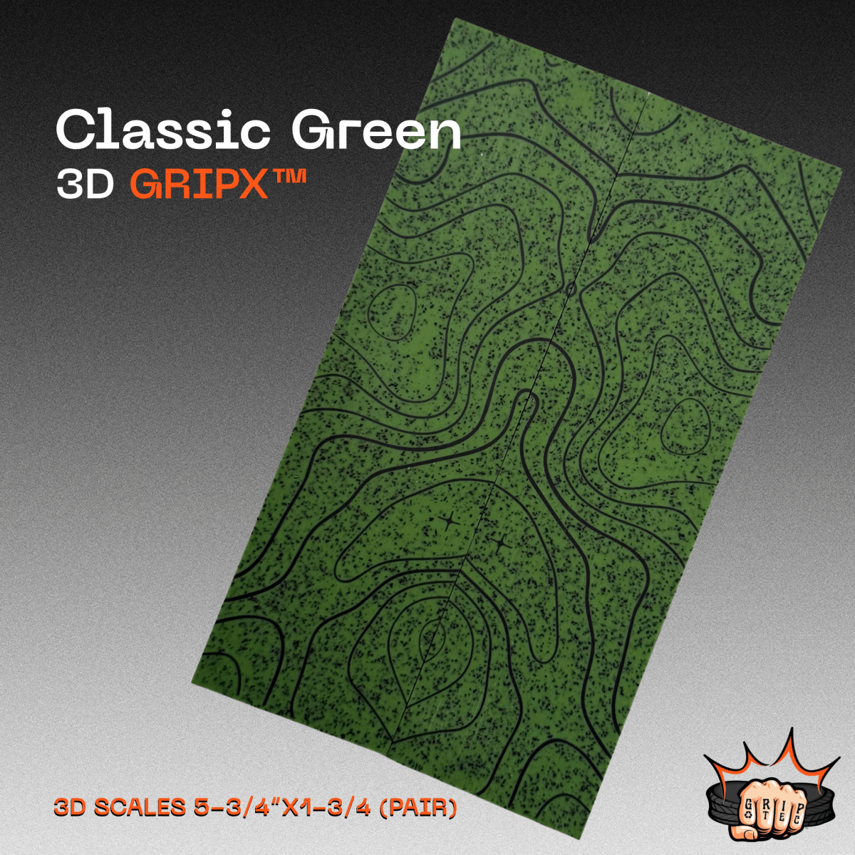 Classic Green GripX - Grip-Tec™ Composites - 3D Scales (Pair 5-3/4"x1-3/4"x5/16")
