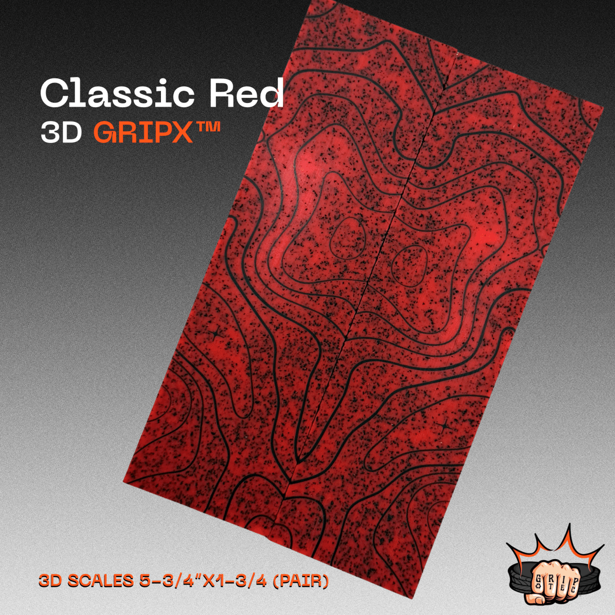 Classic Red GripX - Grip-Tec™ Composites - 3D Scales (Pair 5-3/4"x1-3/4"x5/16")