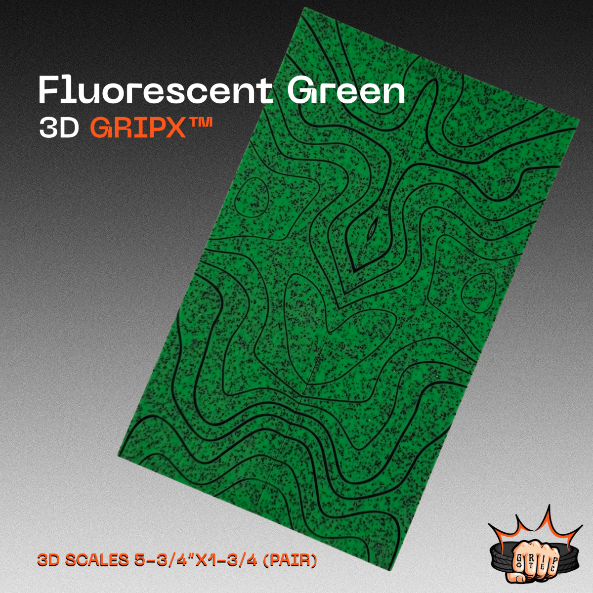 Fluorescent Green GripX - Grip-Tec™ Composites - 3D Scales (Pair 5-3/4"x1-3/4"x5/16")