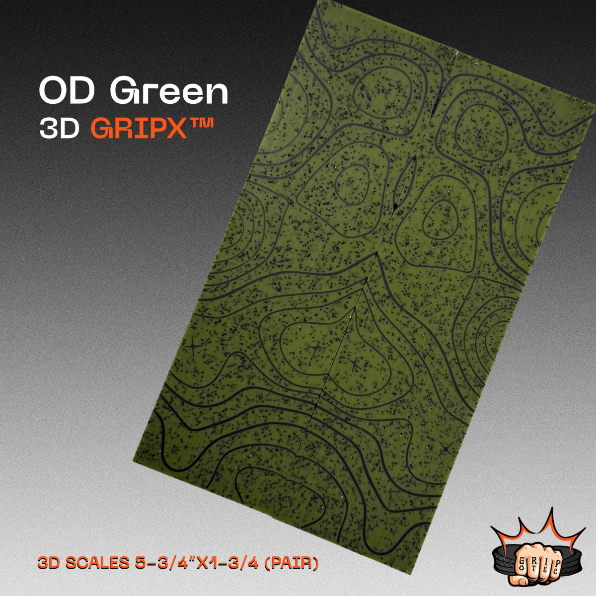 OD Green GripX - Grip-Tec™ Composites - 3D Scales (Pair 5-3/4"x1-3/4"x5/16")
