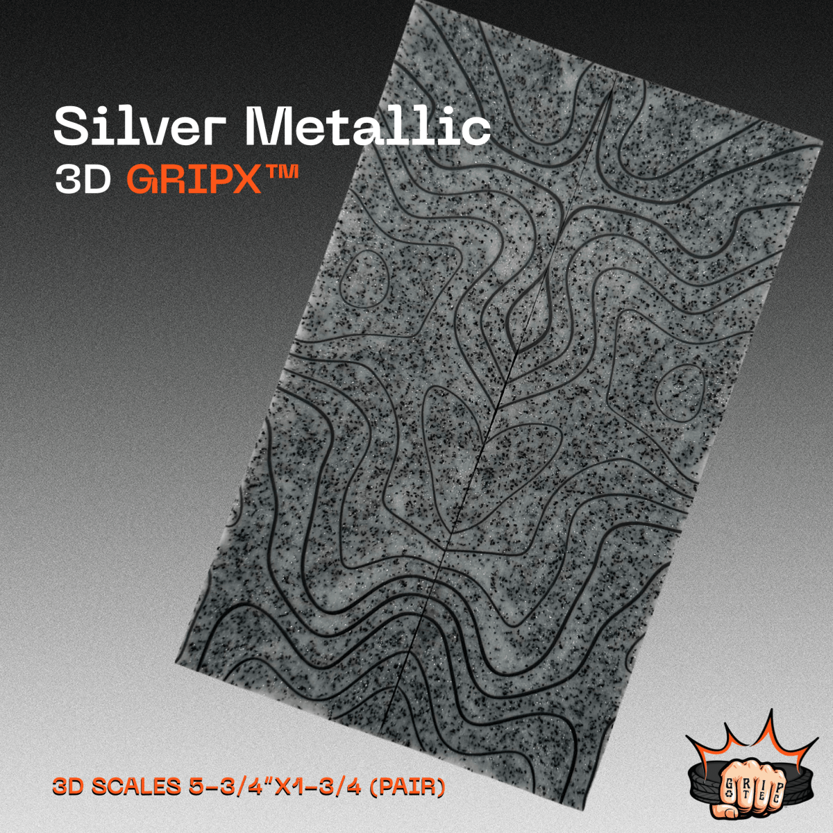 Silver Metallic GripX - Grip-Tec™ Composites - 3D Scales (Pair 5-3/4"x1-3/4"x5/16")