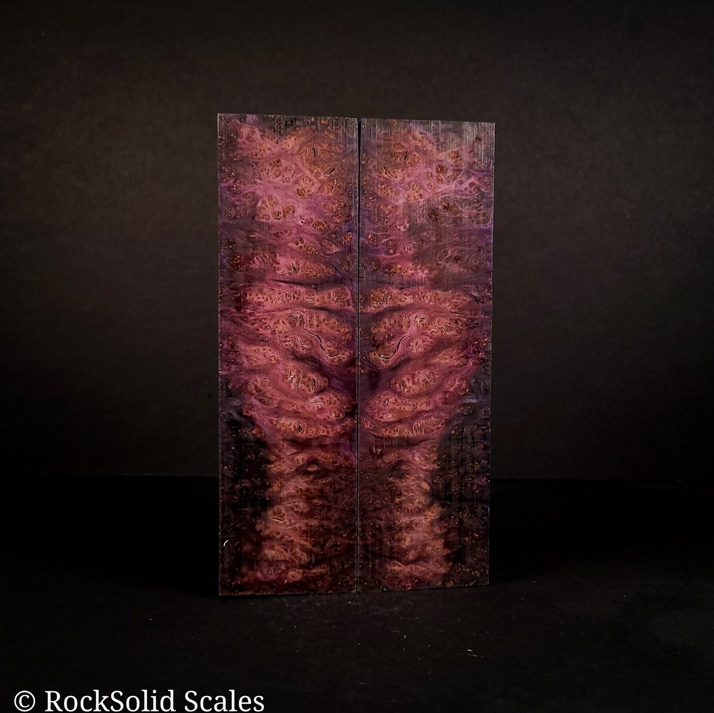 #2128 - Violet and Blue Double Dye Redwood Burl - K&G Stabilized - RockSolid Scales -