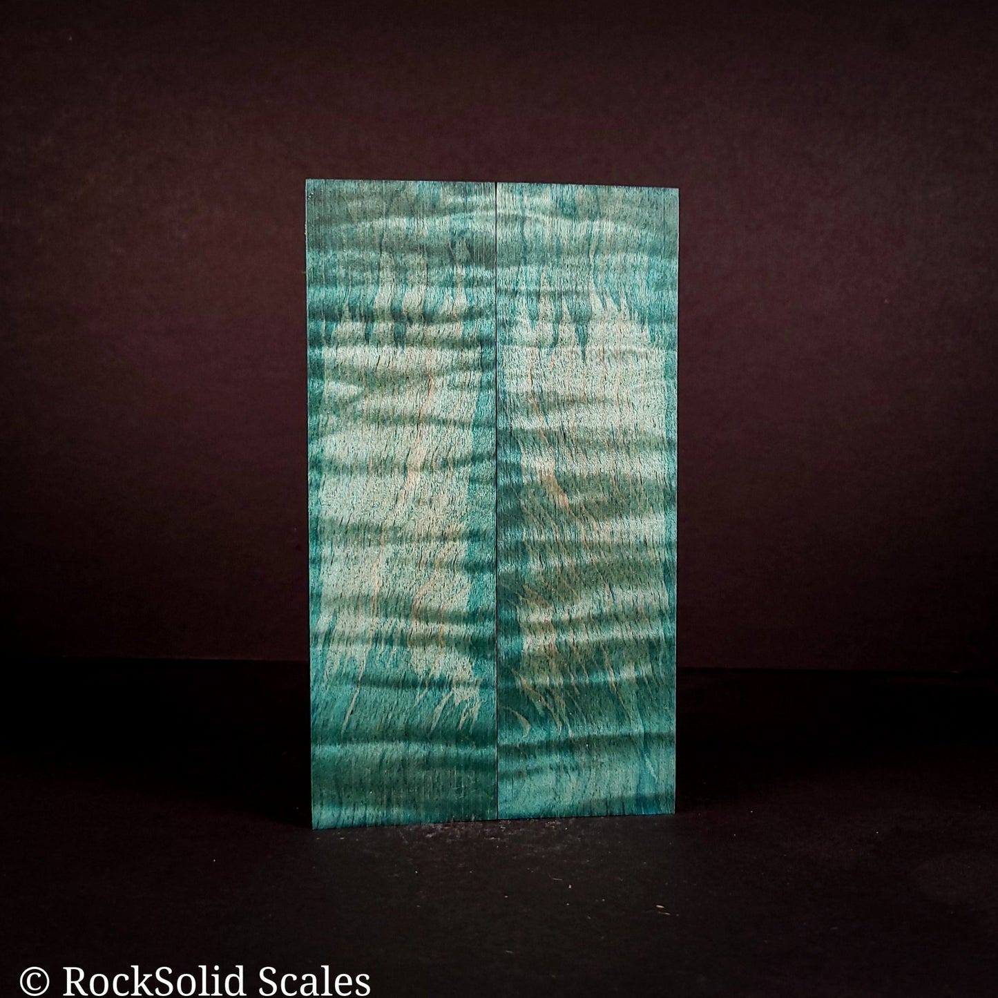 #2130 - Teal and Sky Blue Double Dye Curly Maple - K&G Stabilized - Bargain Bin - RockSolid Scales -