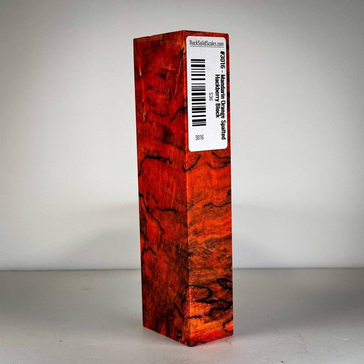 #3016 - Mandarin Orange Spalted Hackberry Block - RockSolid Scales -