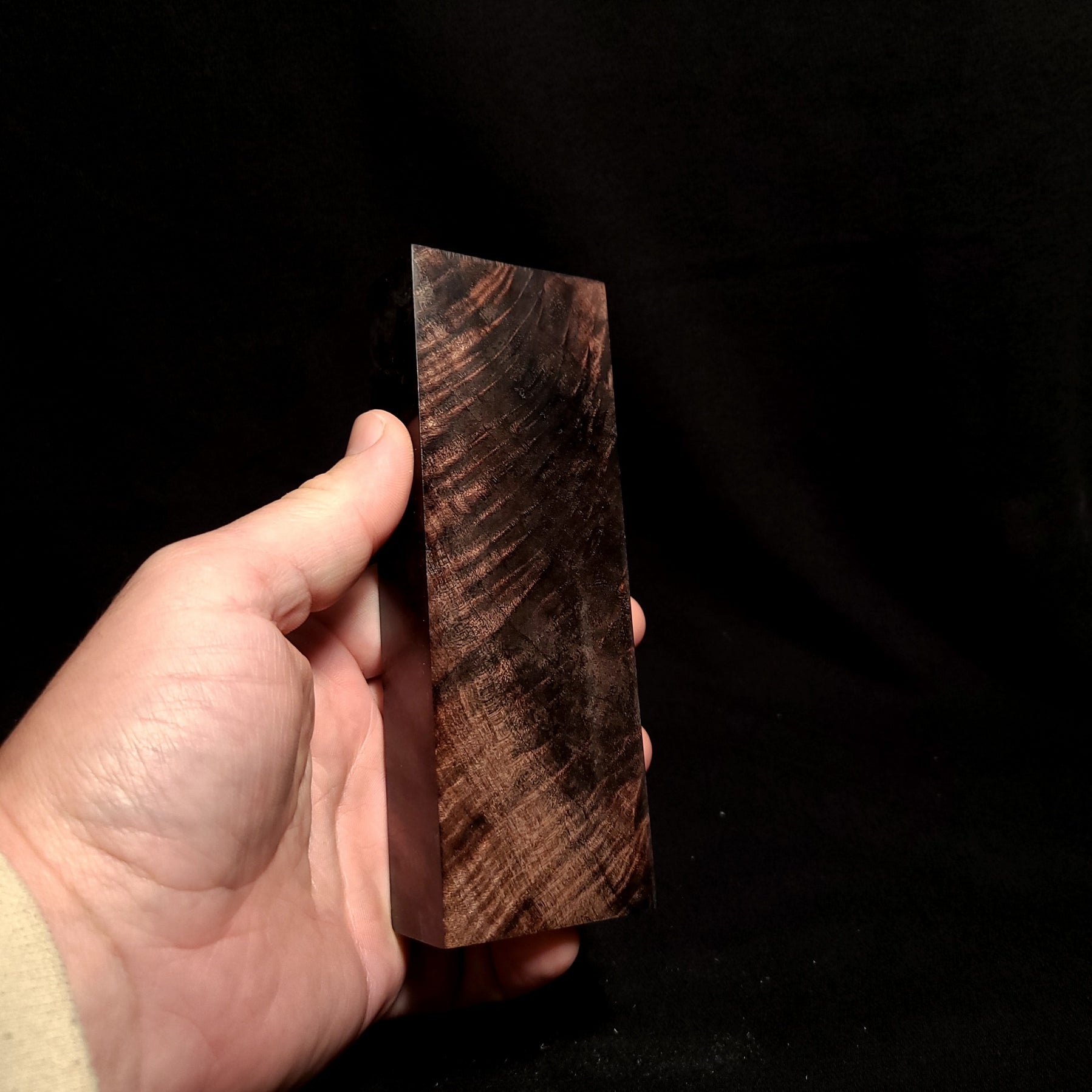 #800 - Orange/Black Double Dye Feather Curl Maple - K&G Stabilized - RockSolid Scales -