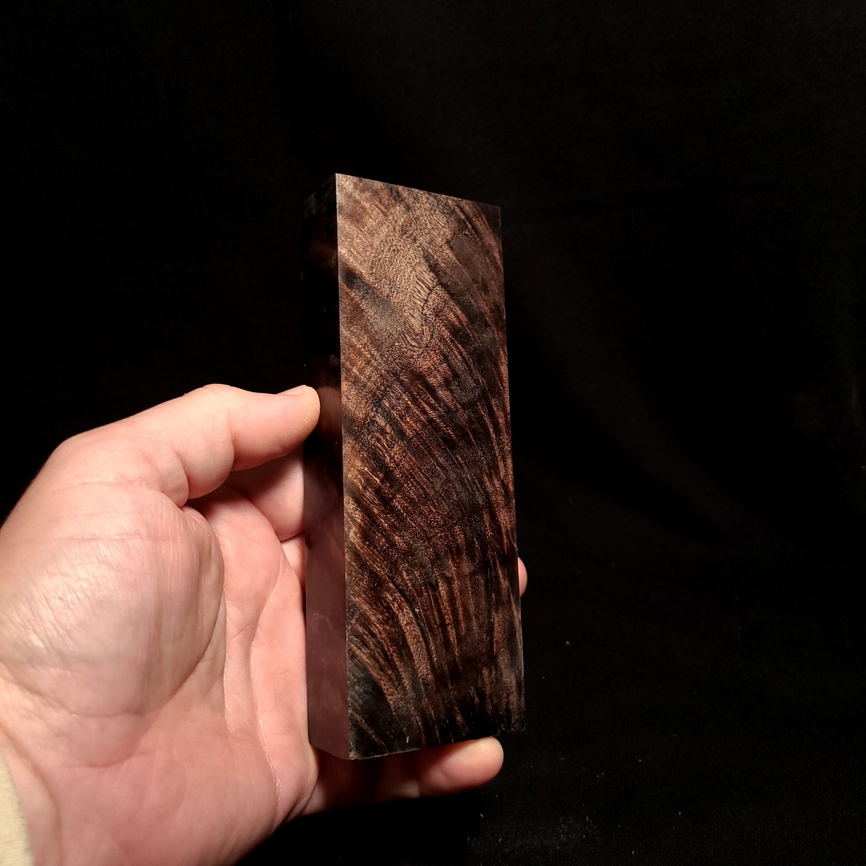 #800 - Orange/Black Double Dye Feather Curl Maple - K&G Stabilized - RockSolid Scales -