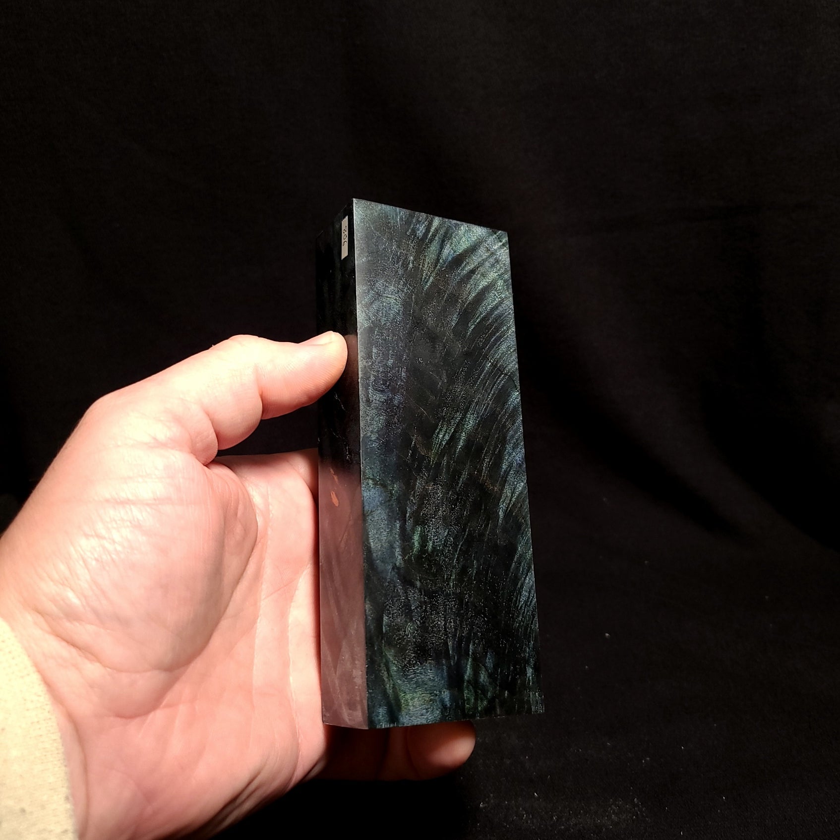 #806 Dark Blue/Green Double Dye Feather Curl Maple - K&G Stabilized - RockSolid Scales -
