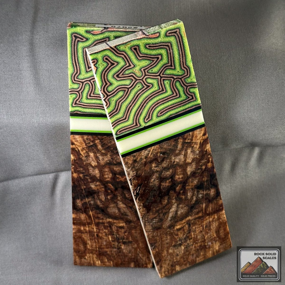 Lime Brain Micarta and Spalted Alder - RockSolid Scales -