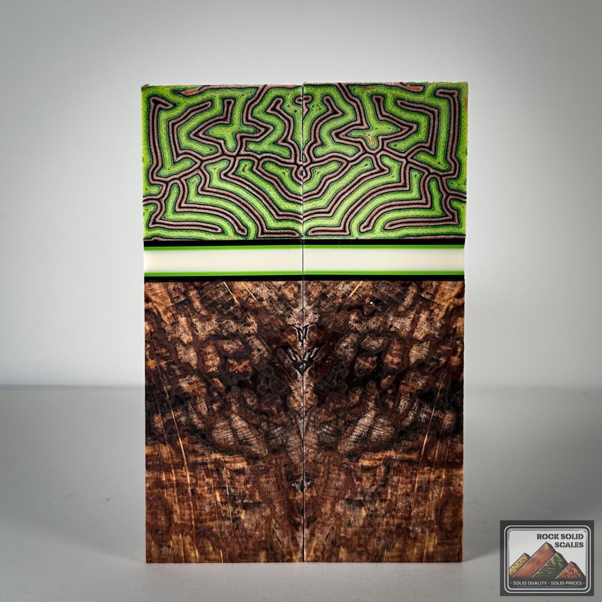 Lime Brain Micarta and Spalted Alder - RockSolid Scales -