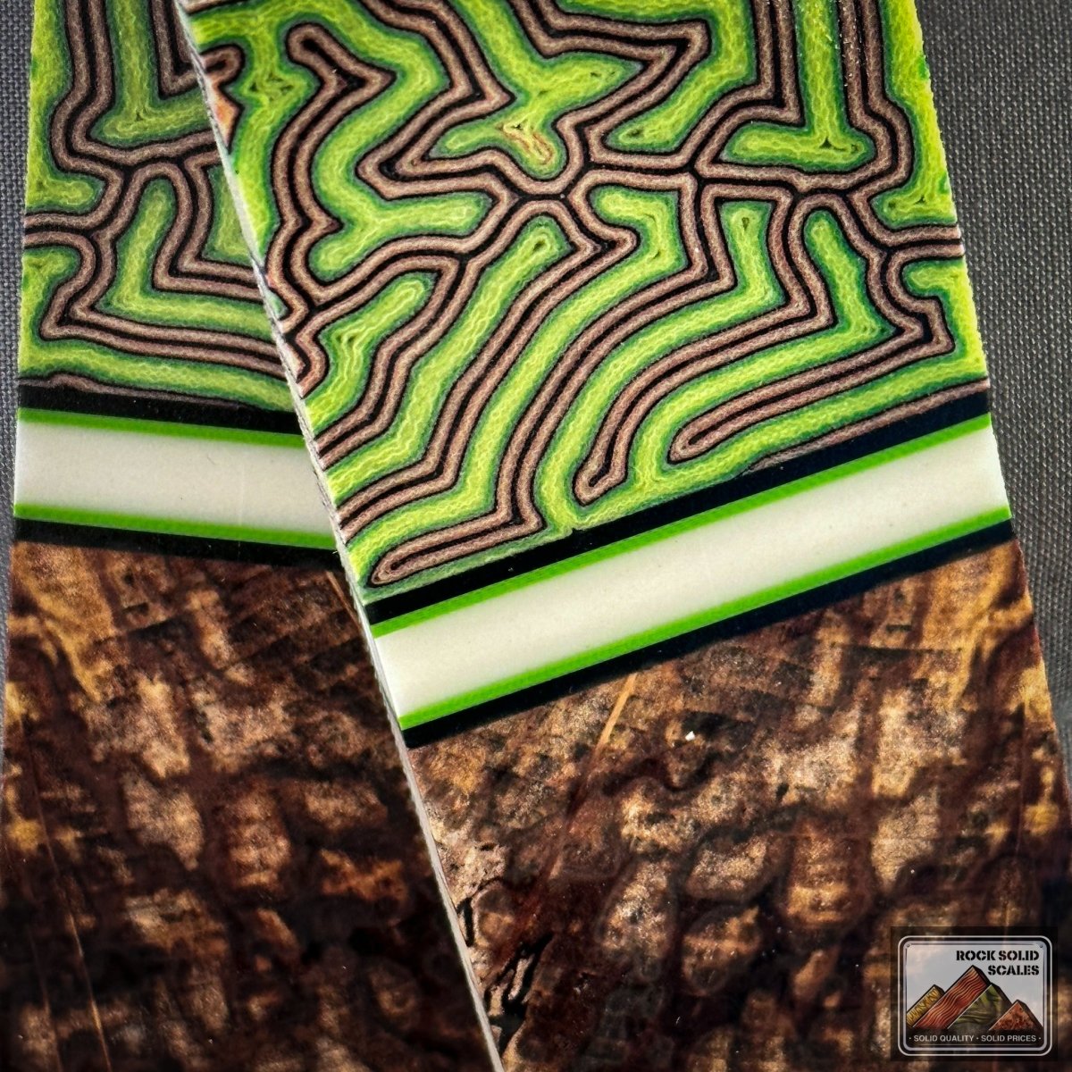 Lime Brain Micarta and Spalted Alder - RockSolid Scales -