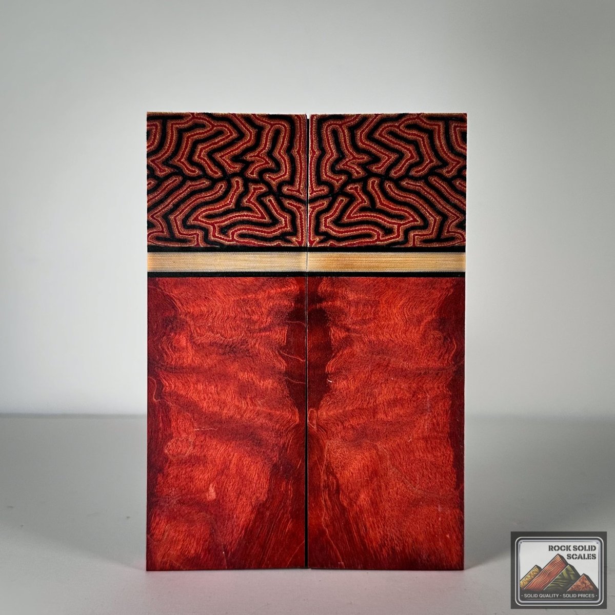 Red Brain Micarta and RedRum Quilted Maple - RockSolid Scales -