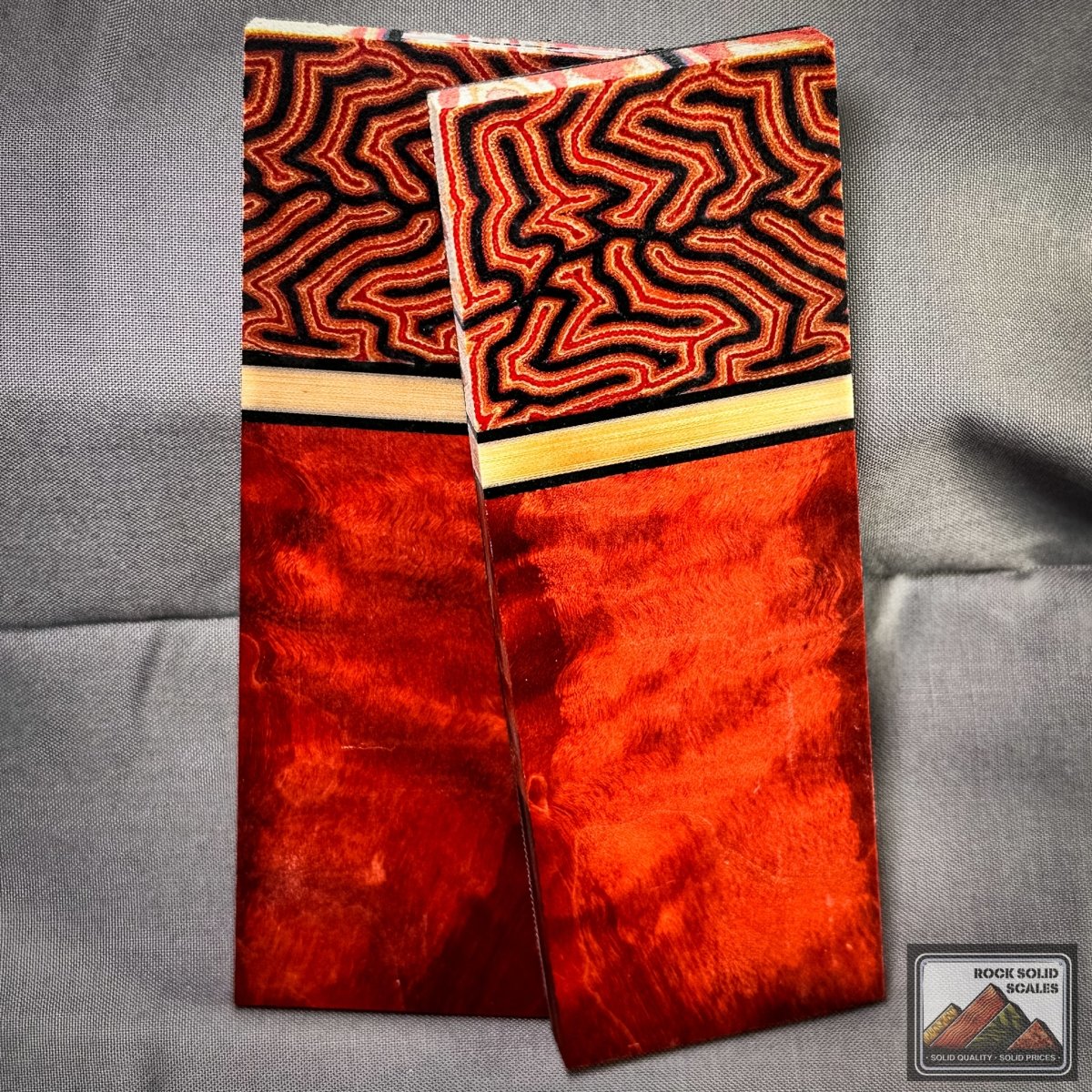 Red Brain Micarta and RedRum Quilted Maple - RockSolid Scales -