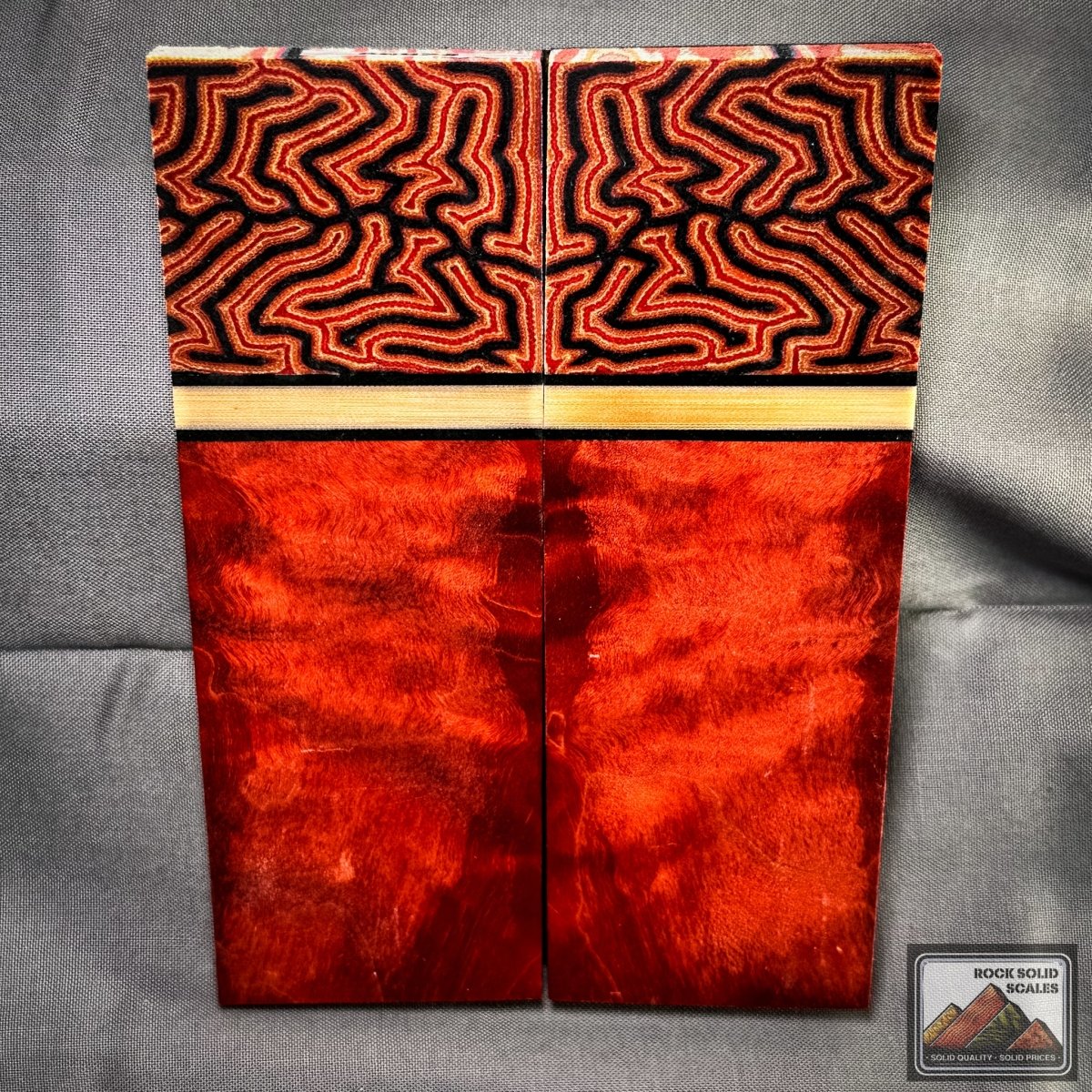 Red Brain Micarta and RedRum Quilted Maple - RockSolid Scales -