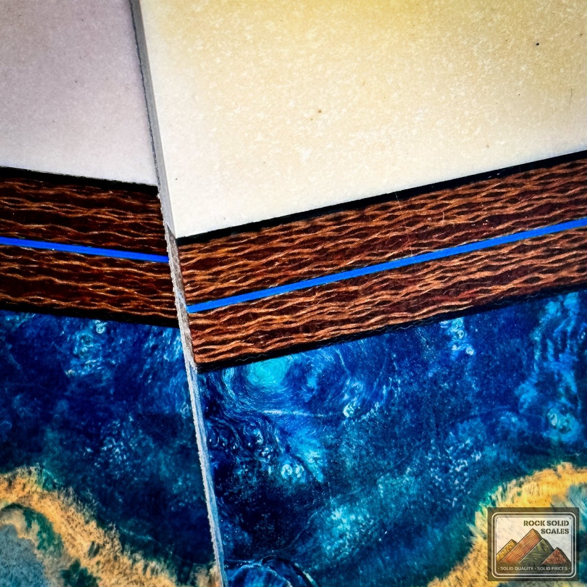 Tri-Color Ivory Paper Micart and Sea Blue Box Elder Burl - RockSolid ...